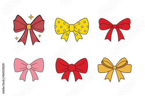 Colorful Ribbon Bow Collection with Decorative Designs and Styles Vector Illustration