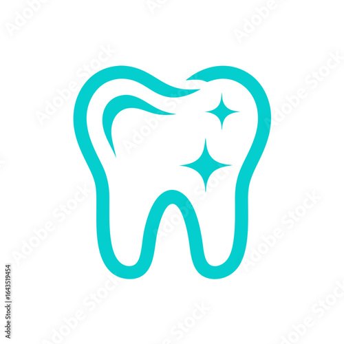 Vector outline icon of a healthy, sparkling tooth with a glow effect, isolated on a transparent background. Symbolizes health, hygiene, and dental care.