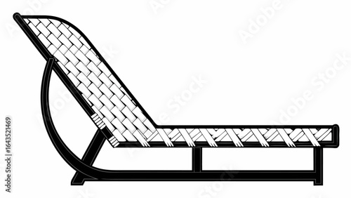Illustration of a wicker chaise lounge with a curved frame and woven seat and backrest design element silhouette