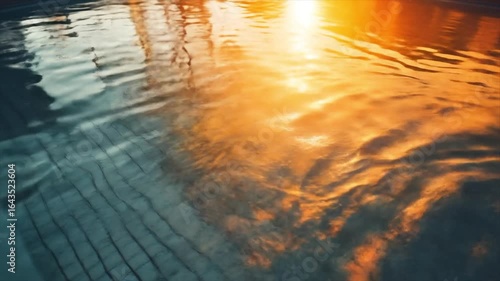 夕日と風になびくプールの水面の動画