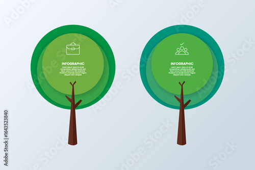 2 circle tree infographic template with business icons
