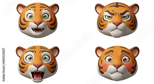 Tiger faces expressions cartoon illustration design