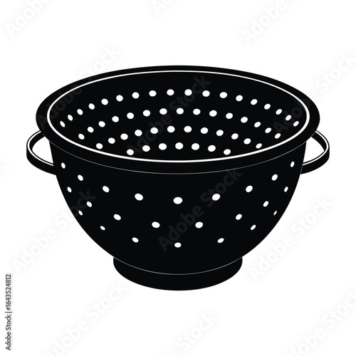 Black Colander with Handles Kitchen Strainer Food Prep Tool on White Background