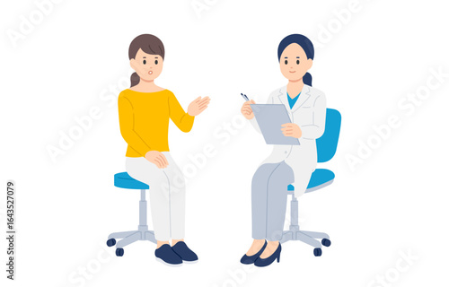 問診する女性医師と女性患者【人物ベクターイラスト素材】