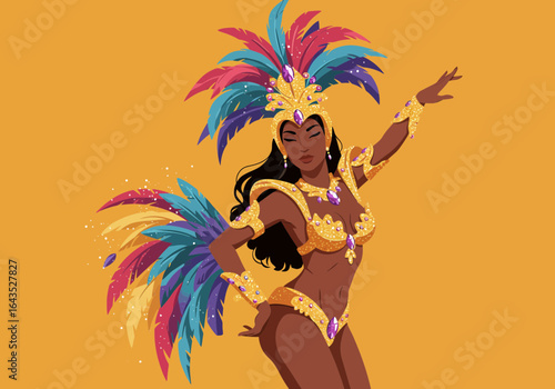 A beautiful samba dancer in a spectacular costume for the Rio Carnival in Brazil.