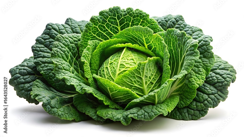 Obraz premium Fresh green savoy cabbage isolated on white background
