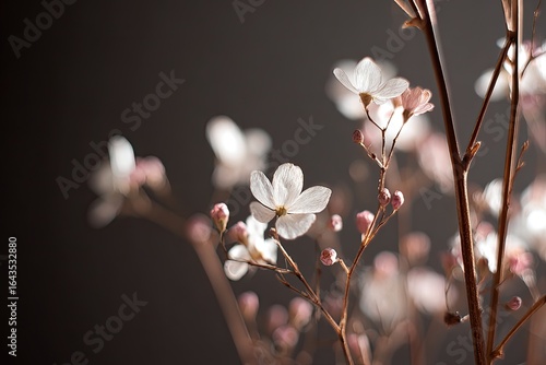 Delicate white blossoms on dark background
