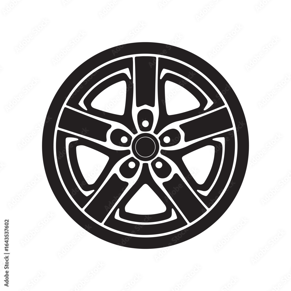 Fototapeta premium Black and White Car Wheel Rim with Five Spokes