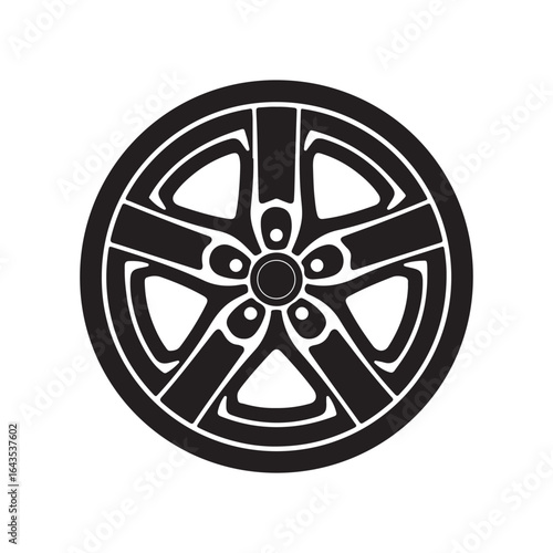 Black and White Car Wheel Rim with Five Spokes
