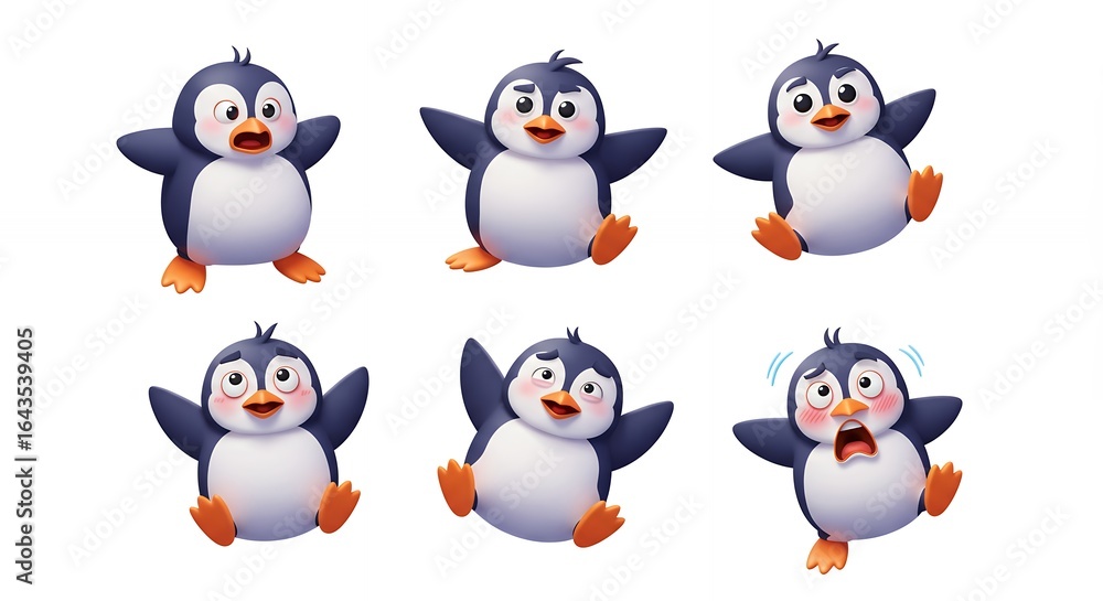 Fototapeta premium Cartoon penguin characters with various emotions