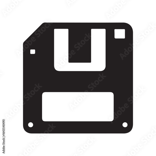 Simple Black and White Icon of a Floppy Diskette with Rounded Corners