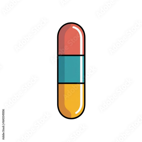 A colorful medicine capsule flat vector illustration, an isolated pharmaceutical icon for design.