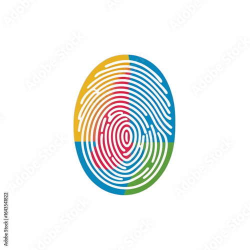 Colorful fingerprint identity flat vector icon, a unique thumbprint illustration