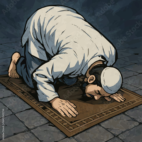 Man Praying in Sujud %E2%80%93 Islamic Prayer Illustration