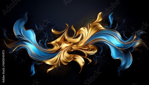abstract gold and blue flame design
