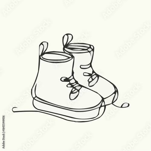 Baby booties in simple line art style on neutral background  