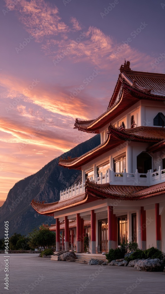 Fototapeta premium The Shaolin temple basks in the glow of dawn, warm tone