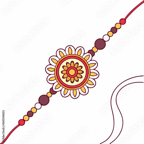 A beautifully designed rakhi bracelet with colorful beads and a floral centerpiece symbolizing the bond between siblings during raksha bandhan celebrations