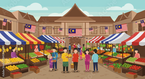 Parents and children wave Malaysian flags in celebration, with school children wearing uniforms in front.