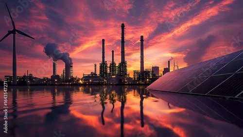 Sunset over industrial structures