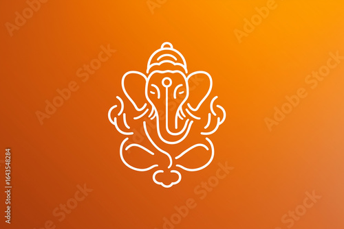 
Floating minimal Ganesha icon made with continuous white line on orange gradient background, lower space for caption.

