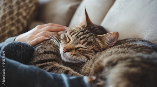 A cat resting on a lap