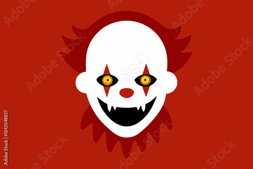 Creepy clown face on red