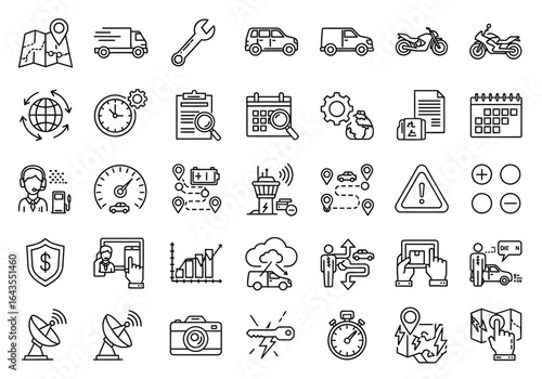 Logistics and Transportation Icons Delivery, Route, and GPS Tracking