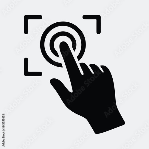 Silhouette hand touching target icon conceptual interaction vector illustration