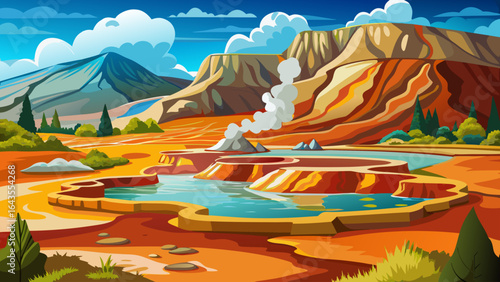 Steam rises from bubbling mud pools, swirling through golden sulphur mists, painting the air with warmth and mystery across Wai-O-Tapu’s surreal geothermal landscape under a radiant New Zealand sky.