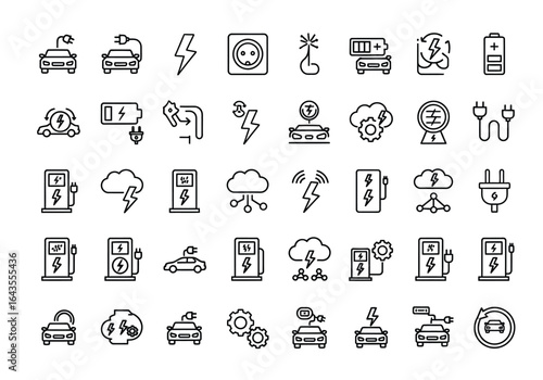 Electric Vehicle Charging Station and Battery Icons Future of Sustainable Transportation