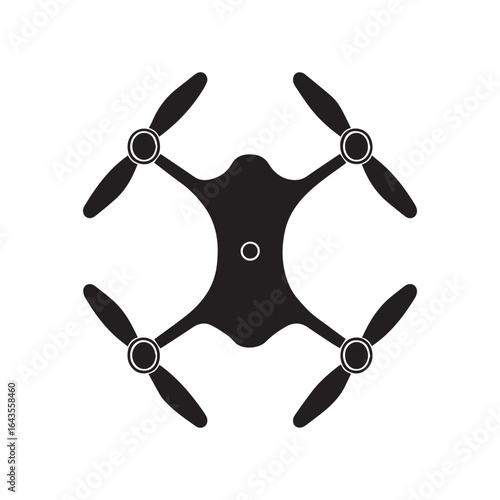 Black Silhouette of a Drone with Four Propellers on White Background