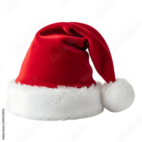 Classic Red Santa Claus Hat with White Fur Trim Isolated on Transparent Background