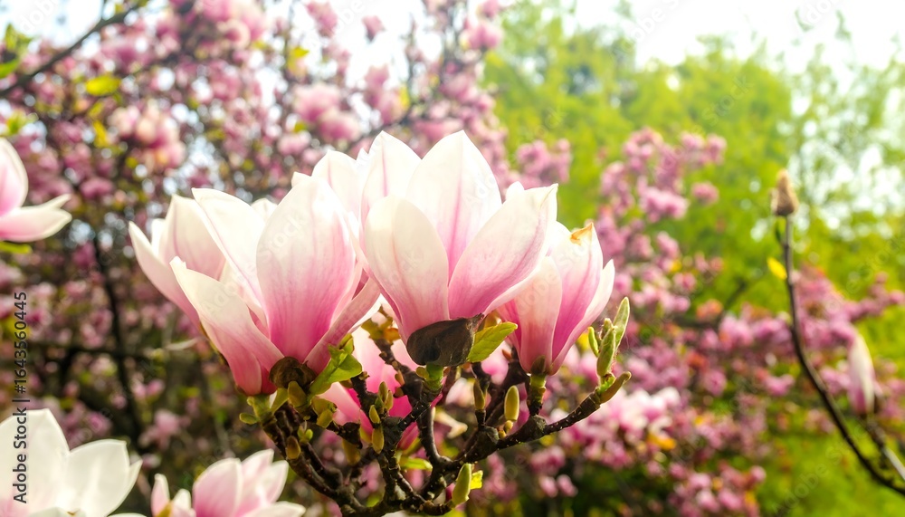 Obraz premium Delicate pink magnolia blossoms in spring