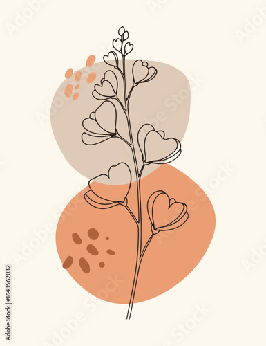 Abstract Botanical Line Art with Organic Shapes in Earthy Tones