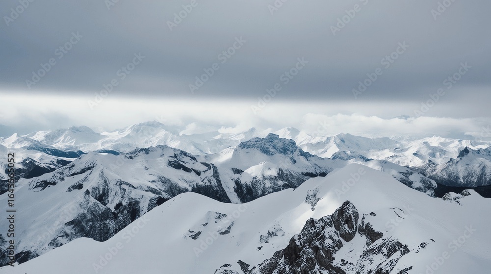 Fototapeta premium Winter mountain landscape. Colorful overcast sky with lens flare bokeh