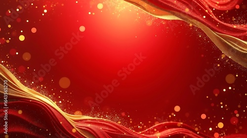 Elegant red and gold swirling fabric with bokeh lights