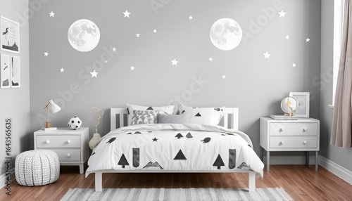 Moon Landing Grey and white moon decals and space themed bedding
