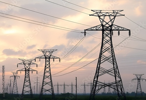 Power Transmission Depict high voltage power lines carrying elec