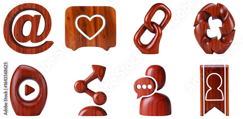 Carved Wooden Social Media Icons | 3D Minimal on White