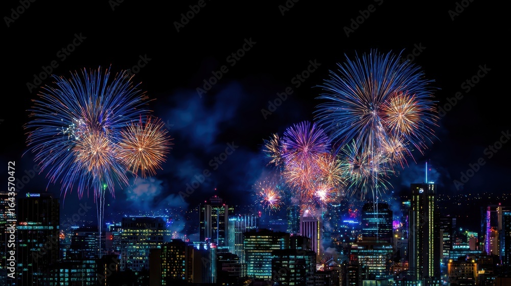 The Spectacular Fireworks Display Over the City Skyline at Night The Spectacular Fireworks Display Over the City Skyline at Night