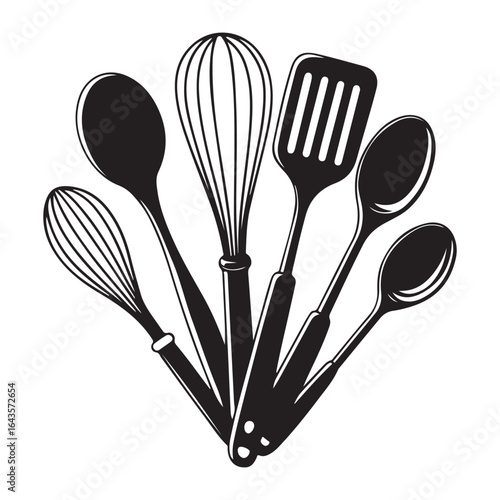 Kitchen utensils silhouette set