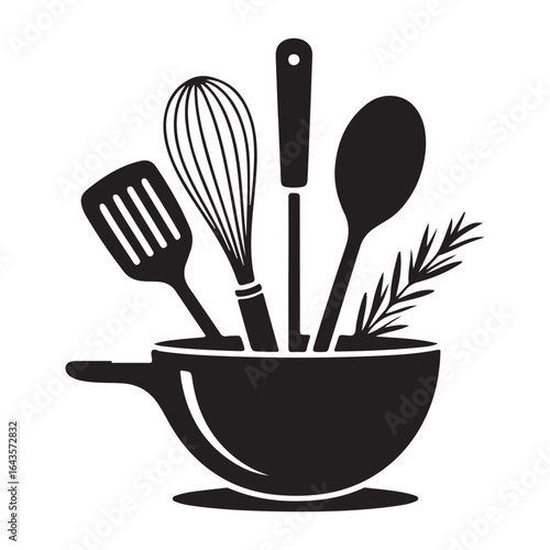Kitchen utensils silhouette set