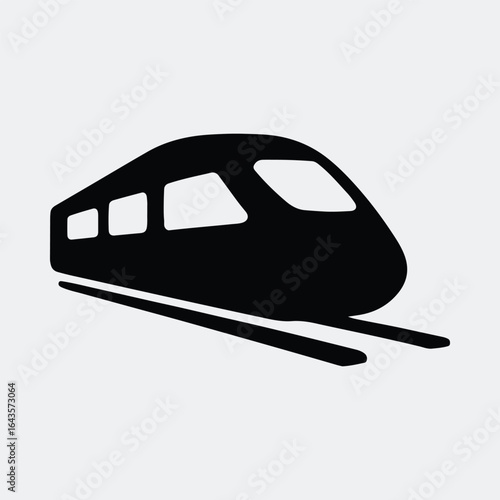 Silhouette modern high speed train moving on tracks vector illustration