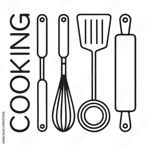 Cooking tools black vector illustration