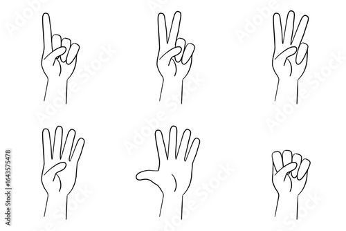 Line hands counting 0,1,2,3,4,5