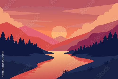 Golden light floods the mountain landscape at sunrise and sunset, with peaks, valleys, and forests emerging from the tranquil mist and clouds