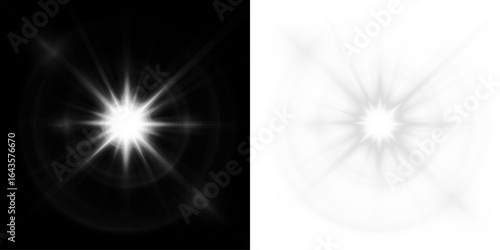 White, star, beam, flash, burst in PNG with glowing white star. This PNG Overlay on transparent background delivers radiant sparkle for cosmic, abstract, or bright illumination effects.
