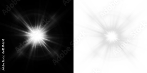 White, star, glow, ray, burst in PNG with glowing star. This PNG Overlay on transparent background adds sparkle and bright cosmic energy to abstract or radiant design projects