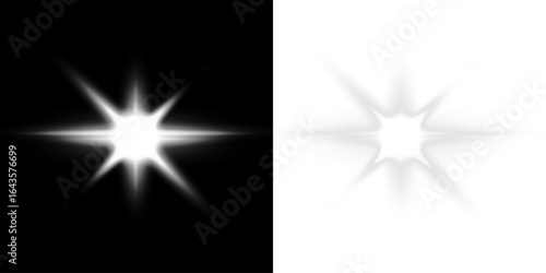 White, star, glow, ray, burst in PNG with glowing star. This PNG Overlay on transparent background adds sparkle and bright cosmic energy to abstract or radiant design projects